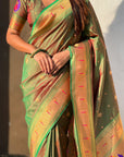 Mehendi Green Peacock Paithani Zari Woven Saree