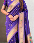 Violet Peacock Paithani Zari Woven Saree
