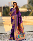 Violet Peacock Paithani Zari Woven Saree