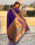 Violet Peacock Paithani Zari Woven Saree