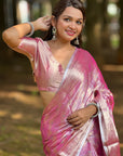 Pink Kanjivaram Soft Tissue Silk Leheriya Traditional Zari Woven Saree