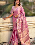 Pink Kanjivaram Soft Tissue Silk Leheriya Traditional Zari Woven Saree