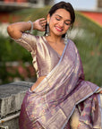 Lavender Kanjivaram Soft Tissue Silk Leheriya Traditional Zari Woven Saree