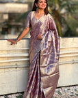 Lavender Kanjivaram Soft Tissue Silk Leheriya Traditional Zari Woven Saree