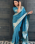 Butterfly Blue Banarasi Satin Silk Zari Woven Saree