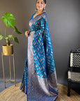 Denim Blue Soft Silk Paan Triple Zari Woven Saree