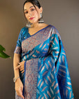 Denim Blue Soft Silk Paan Triple Zari Woven Saree