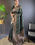 Bottle Green Soft Silk Paan Triple Zari Woven Saree