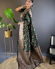 Bottle Green Soft Silk Paan Triple Zari Woven Saree