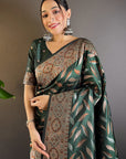 Bottle Green Soft Silk Paan Triple Zari Woven Saree