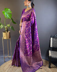 Purple Soft Silk Paan Triple Zari Woven Saree