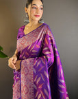 Purple Soft Silk Paan Triple Zari Woven Saree