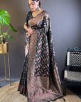 Black Soft Silk Paan Triple Zari Woven Saree