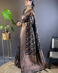 Black Soft Silk Paan Triple Zari Woven Saree