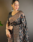 Black Soft Silk Paan Triple Zari Woven Saree