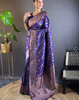 Violet Soft Silk Paan Triple Zari Woven Saree