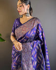 Violet Soft Silk Paan Triple Zari Woven Saree