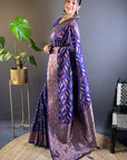 Violet Soft Silk Paan Triple Zari Woven Saree