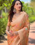 Peach Organza Meenakari Floral Jaal Zari Woven Saree