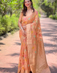 Peach Organza Meenakari Floral Jaal Zari Woven Saree