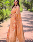 Peach Organza Meenakari Floral Jaal Zari Woven Saree