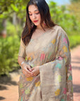 Grey Organza Meenakari Floral Jaal Zari Woven Saree