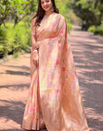 Baby Pink Organza Meenakari Floral Jaal Zari Woven Saree