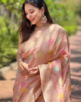 Baby Pink Organza Meenakari Floral Jaal Zari Woven Saree