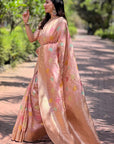 Baby Pink Organza Meenakari Floral Jaal Zari Woven Saree