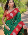 Green Soft Silk Contrast Zari Woven Saree