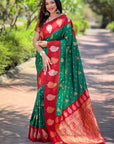 Green Soft Silk Contrast Zari Woven Saree