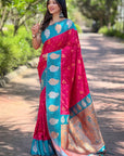 Pink Soft Silk Contrast Zari Woven Saree