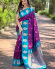 Purple Soft Silk Contrast Zari Woven Saree