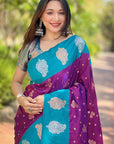 Purple Soft Silk Contrast Zari Woven Saree