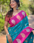 Blue Soft Silk Contrast Zari Woven Saree