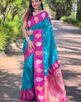 Blue Soft Silk Contrast Zari Woven Saree