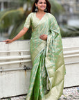 Green Kanjivaram Soft Tissue Silk Leheriya Traditional Zari Woven Saree