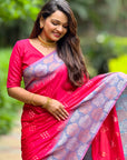 Hot Pink Soft Silk Floral Border Contrast Zari Woven Saree