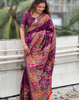 Wine Pashmina Kashmiri Silk Zari Woven Saree