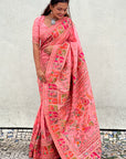 Pink Pashmina Kashmiri Silk Zari Woven Saree