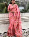 Pink Pashmina Kashmiri Silk Zari Woven Saree