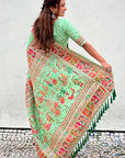 Pista Pashmina Kashmiri Silk Zari Woven Saree