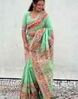 Pista Pashmina Kashmiri Silk Zari Woven Saree