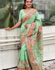 Pista Pashmina Kashmiri Silk Zari Woven Saree