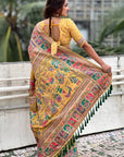 Yellow Pashmina Kashmiri Silk Zari Woven Saree