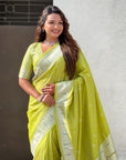 Green Zari Woven Peacock Lotus Paithani Silk Saree