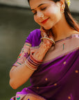 Saloni in our Purple Paithani Silk Saree with Half Half Concept Big Border Zari Woven Saree