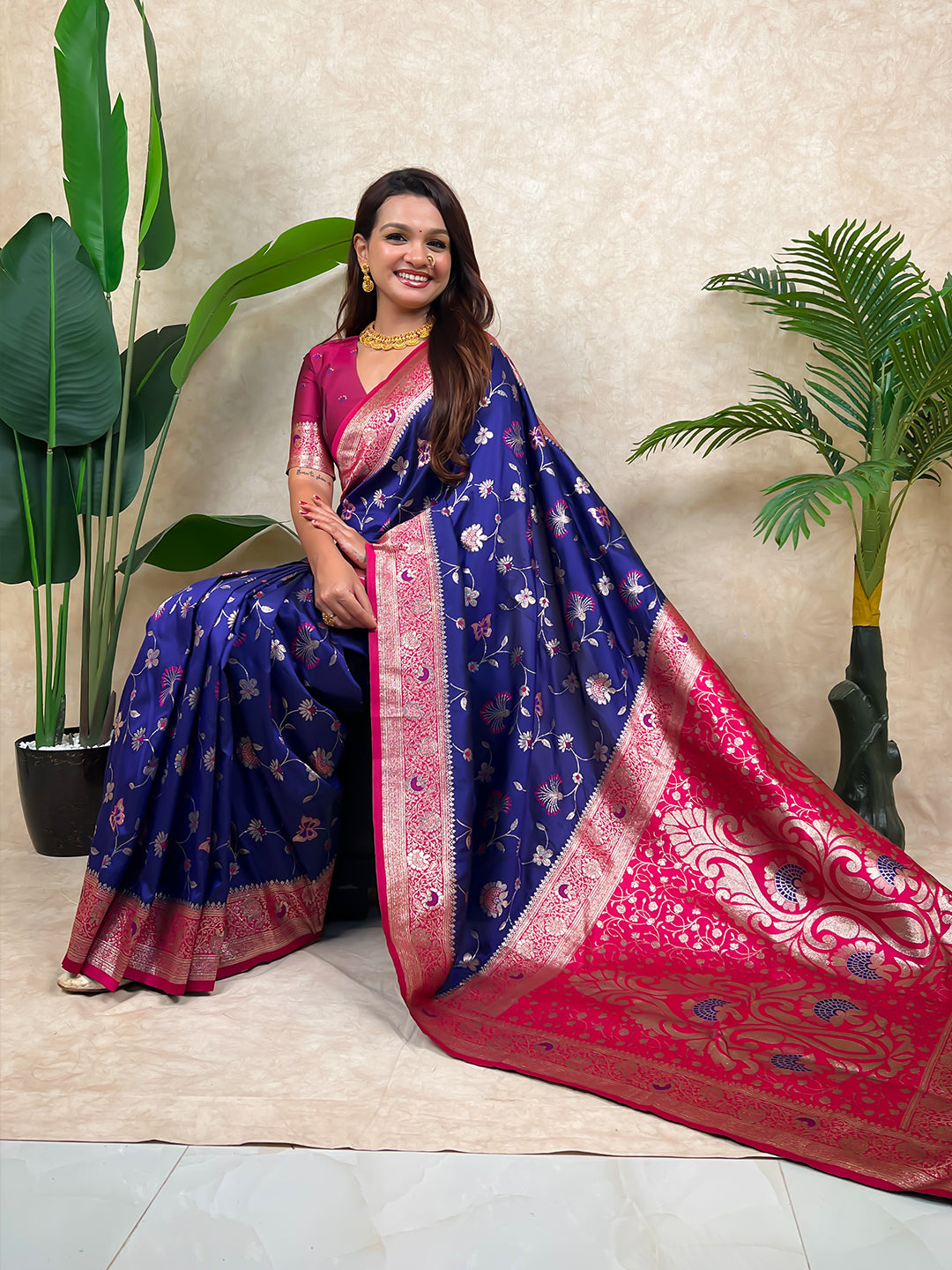 Violet Banarasi Jaal Zari Woven Silk Saree