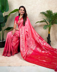 Baby Pink Banarasi Jaal Zari Woven Silk Saree