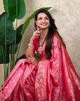 Baby Pink Banarasi Jaal Zari Woven Silk Saree